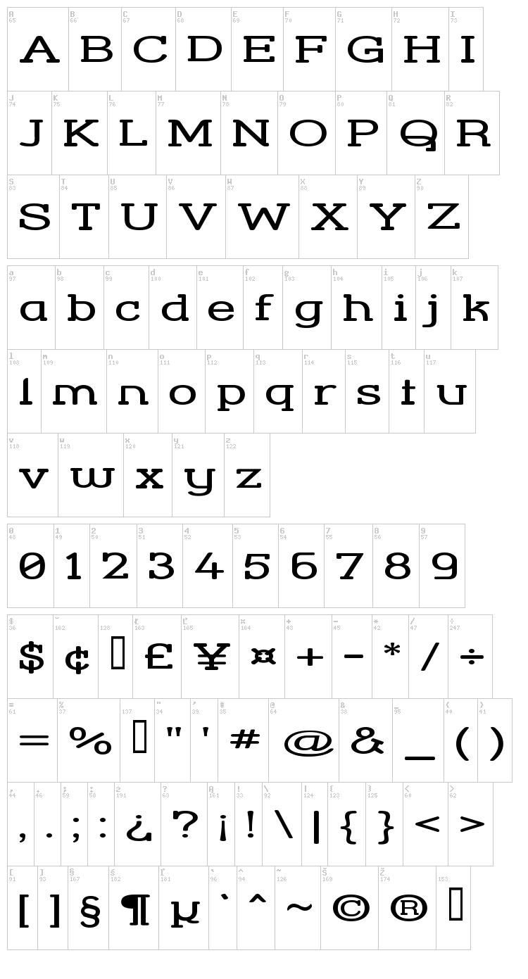 Street Corner Slab font map